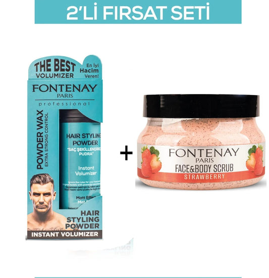 Fontenay Pudra Toz Wax Mavi 20gr + Face And Body Peeling Scrub Yüz Maskesi Çilek 350ml 2'Li Set